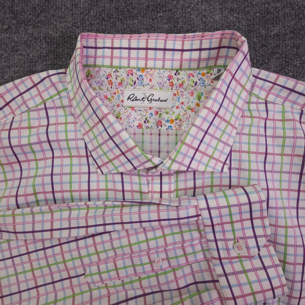 Robert Graham Mens Dress Shirt Plaid Multi Color Size 50 20 34/35 Big Cotton